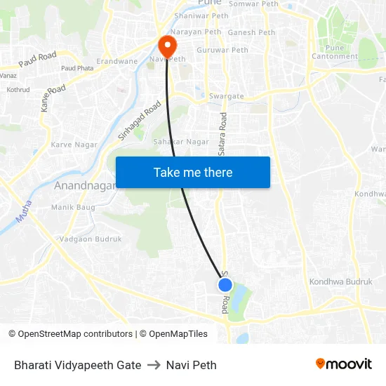 भारती विद्यापीठ गेट to नवी पेठ map