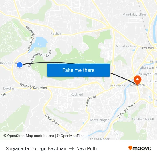 सूर्यदत्त कॉलेज बावधन to नवी पेठ map