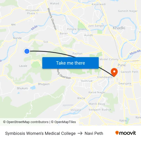 सिम्बायोसिस महिला मेडिकल कॉलेज to नवी पेठ map