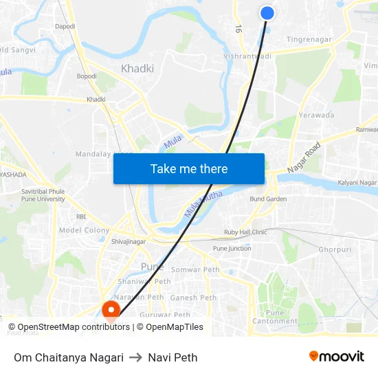 ओम चैतन्य नगरी to नवी पेठ map