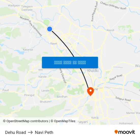 Dehu Road to Navi Peth map