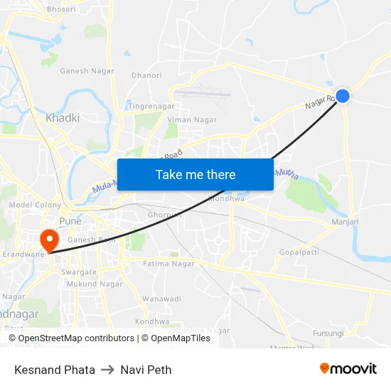 केसनंद फाटा to नवी पेठ map