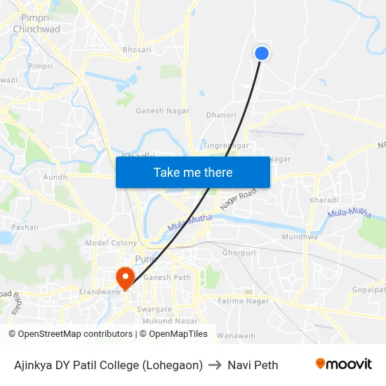 अजिंक्य डीवाय पाटील कॉलेज (लोहगाव) to नवी पेठ map