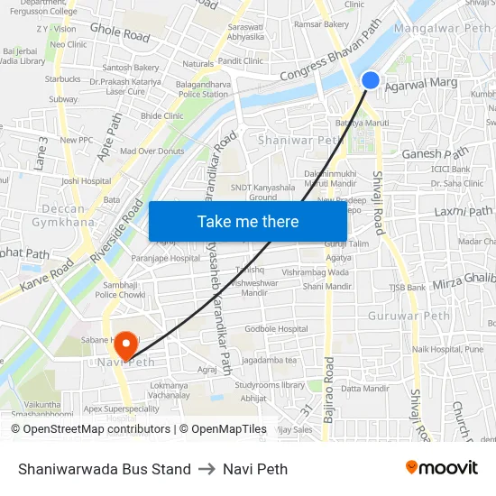 शनिवारवाडा बस स्टैंड to नवी पेठ map
