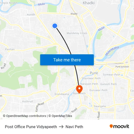 Post Office Pune Vidyapeeth to नवी पेठ map