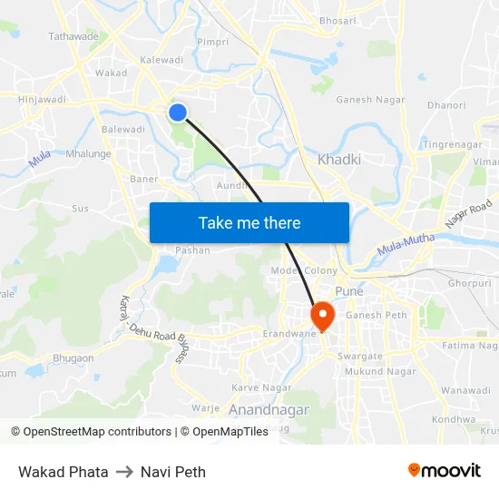 वाकड़ फाटा to नवी पेठ map