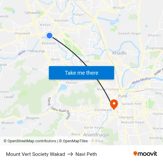 माउंट वर्ट सोसायटी वाकड to नवी पेठ map