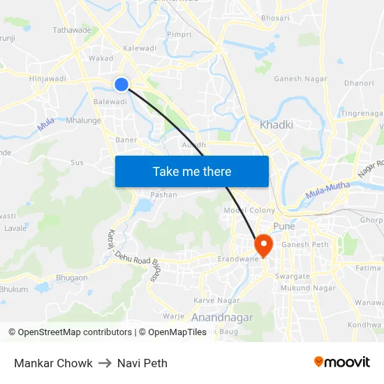 मानकर चौक to नवी पेठ map