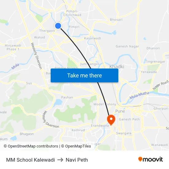 MM School Kalewadi to Navi Peth map