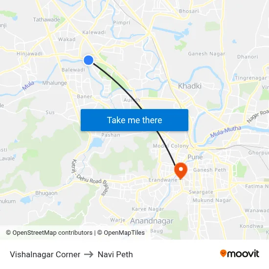 विशालनगर कॉर्नर to नवी पेठ map