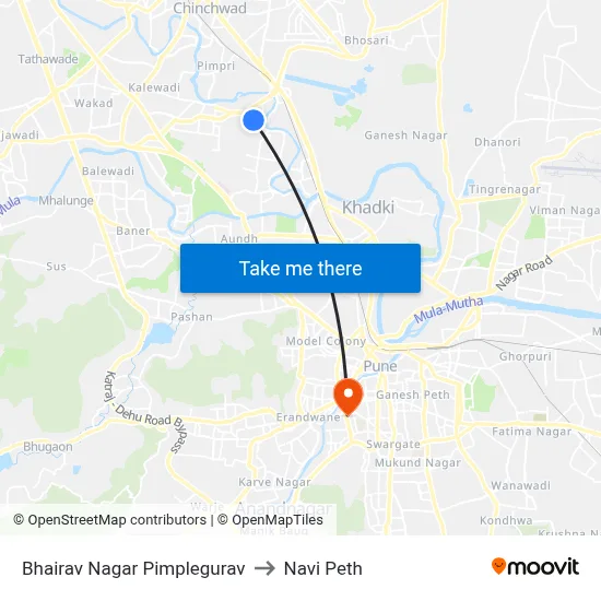 भैरव नगर पिंपळेगुरव to नवी पेठ map