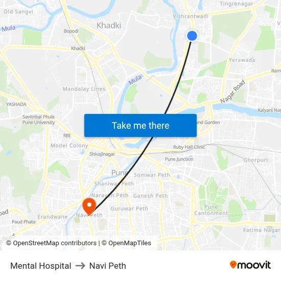 मानसिक अस्पताल to नवी पेठ map