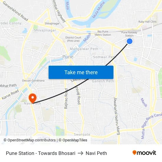 Pune Station - Towards Bhosari to नवी पेठ map