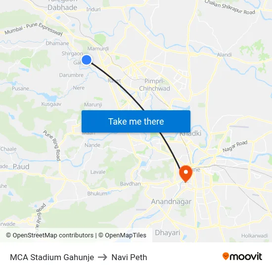 एमसीए स्टेडियम गहुंजे to नवी पेठ map