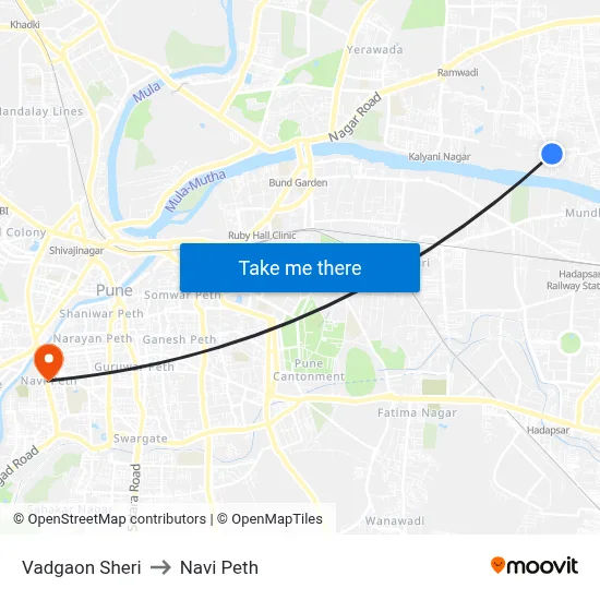 वडगाव शेरी to नवी पेठ map