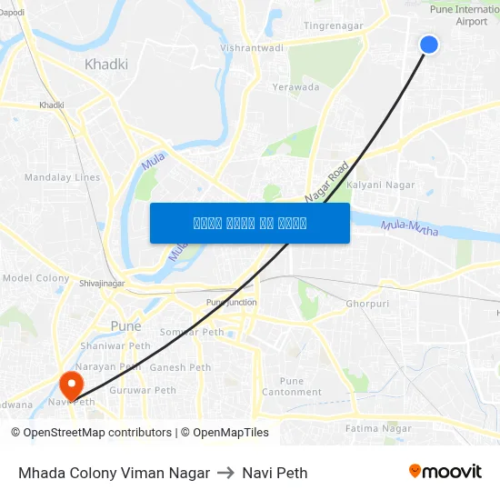 म्हाडा कॉलोनी विमान नगर to नवी पेठ map