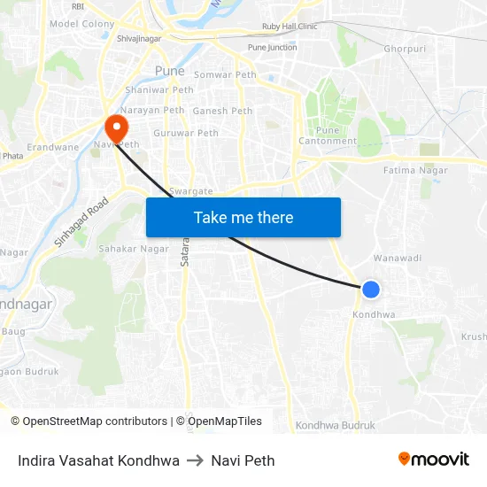 इंदिरा वसाहत कोंढवा to नवी पेठ map