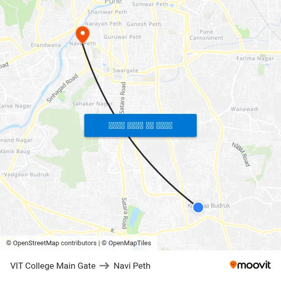 व्हीआईटी कॉलेज मेन गेट to नवी पेठ map