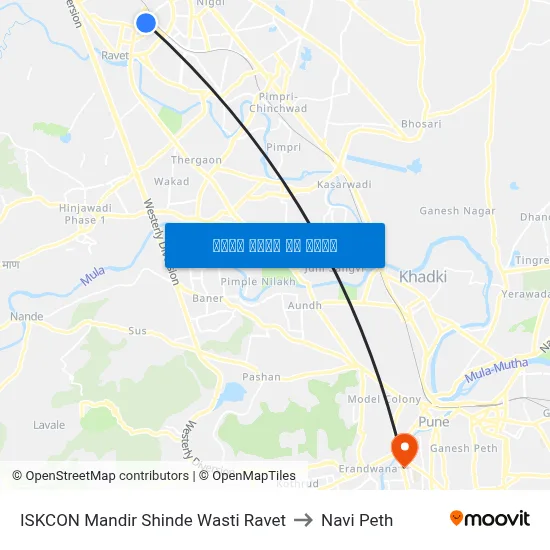 इस्कॉन मंदिर शिंदे वस्ती रावेत to नवी पेठ map