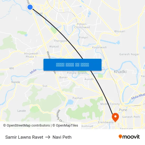 समीर लॉन्स रावेत to नवी पेठ map