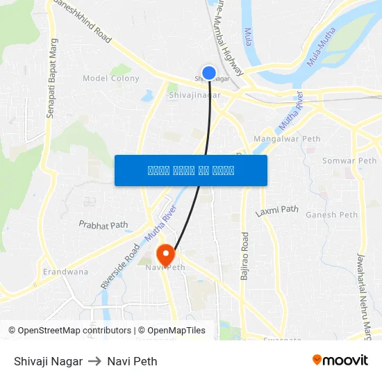 शिवाजी नगर to नवी पेठ map
