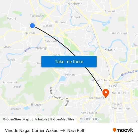 विनोद नगर कॉर्नर वाकड़ to नवी पेठ map
