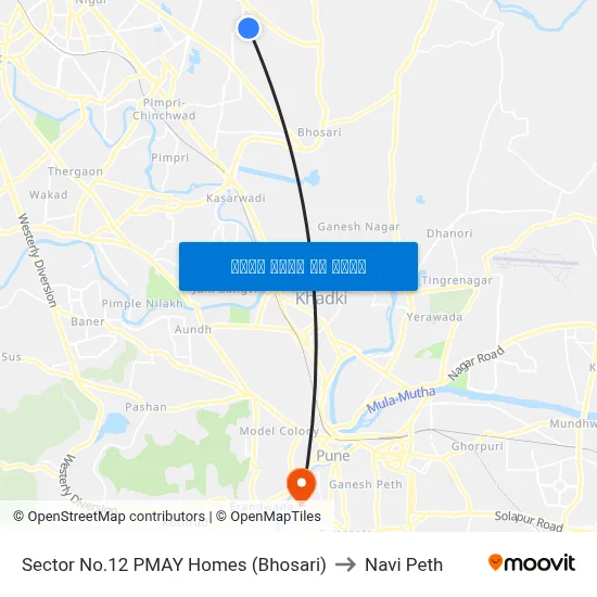 सेक्टर नं.12 पीएमएवाय होम्स (भोसरी) to नवी पेठ map