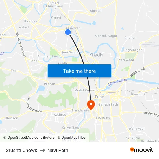 सृष्टि चौक to नवी पेठ map