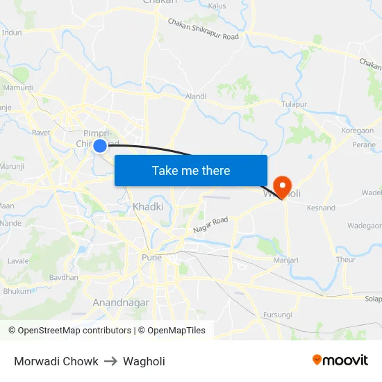 मोरवाडी चौक to वाघोली map