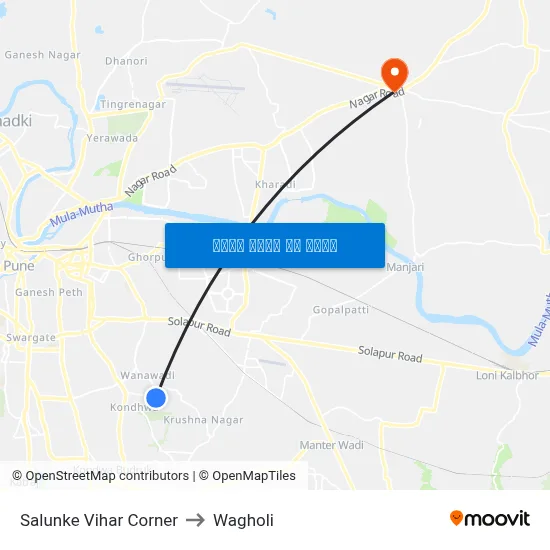 सालुंके विहार कॉर्नर to वाघोली map