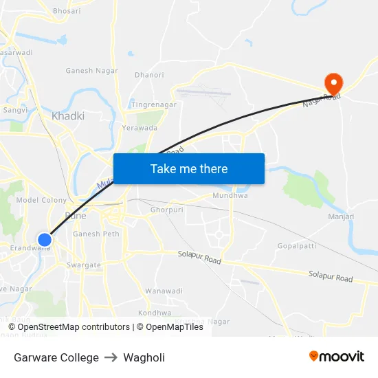 गरवारे कॉलेज to वाघोली map