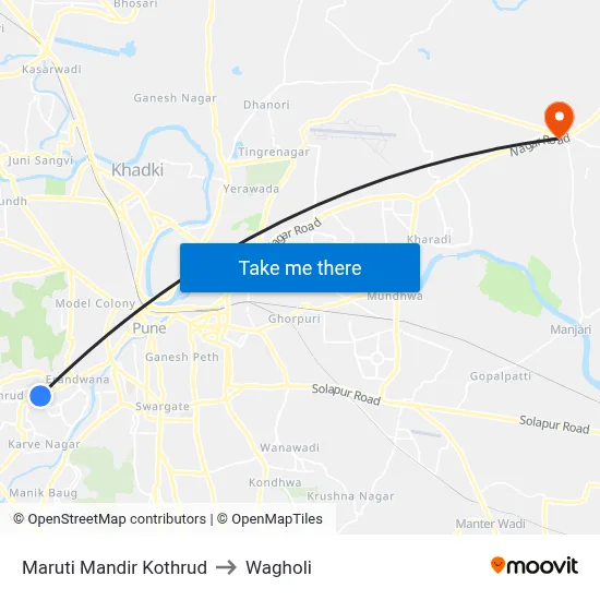 मारुति मंदिर कोथरूड to वाघोली map