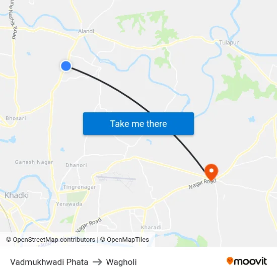 वडमुखवाडी फाटा to वाघोली map