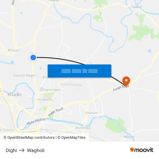 दिघी to वाघोली map