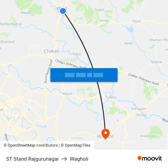 एसटी स्टैंड राजगुरुनगर to वाघोली map