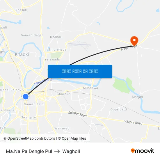 म.न.पा. डेंगले पूल to वाघोली map