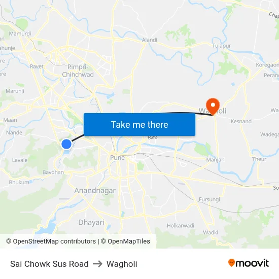 साई चौक सूस रोड to वाघोली map
