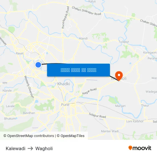 Kalewadi to Wagholi map