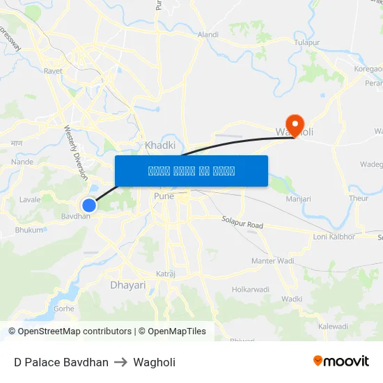 डी पैलेस बावधन to वाघोली map