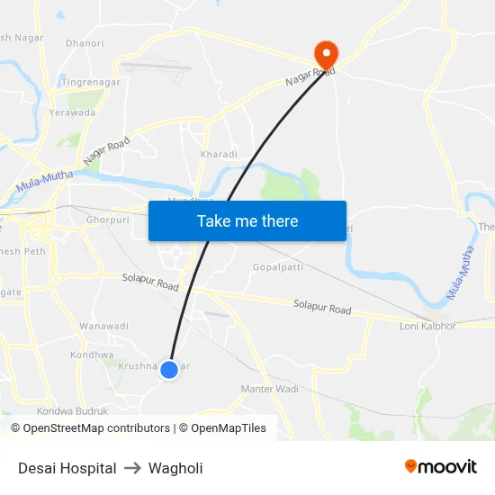 Desai Hospital to Wagholi map