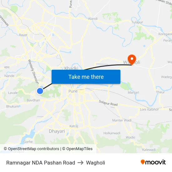 रामनगर एनडीए पाषाण रोड to वाघोली map