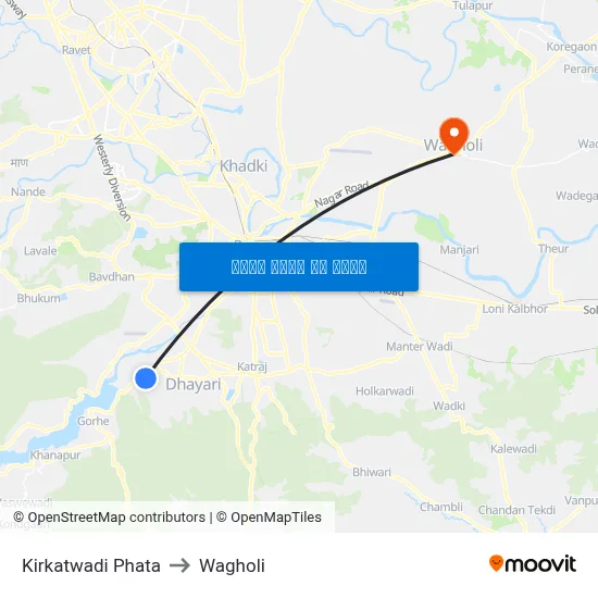 किरकटवाडी फाटा to वाघोली map