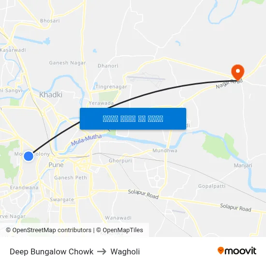 डीप बंगलो चौक to वाघोली map