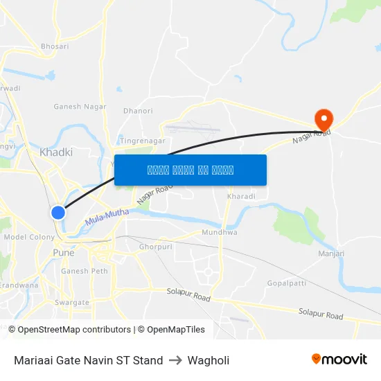 मरियाई गेट नवीन एसटी स्टैंड to वाघोली map