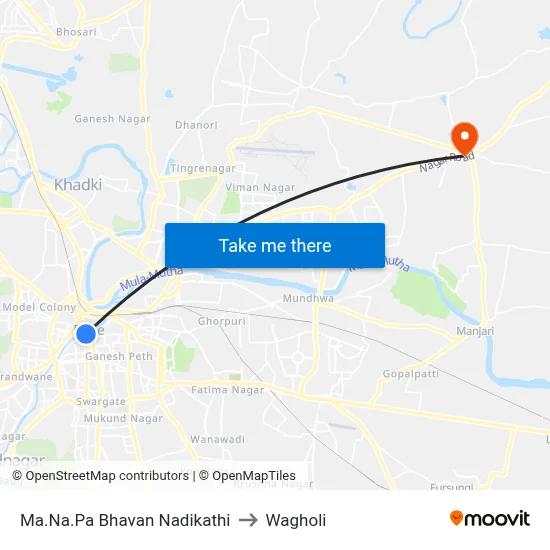 मा.न.पा भवन नदीकाठी to वाघोली map