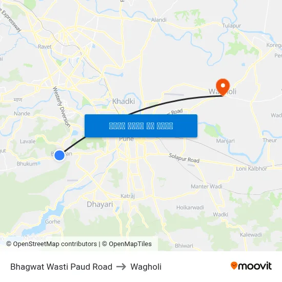 भगवत वस्ती पौड रोड to वाघोली map