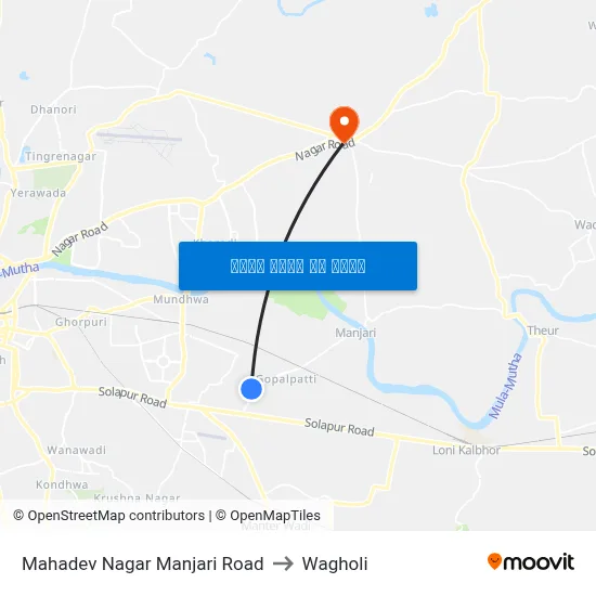 महादेव नगर मांजरी रोड to वाघोली map