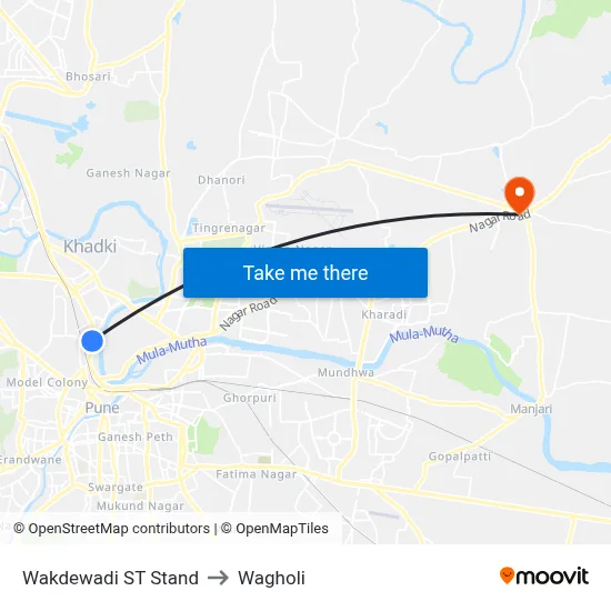 वाकडेवाड़ी एसटी स्टैंड to वाघोली map