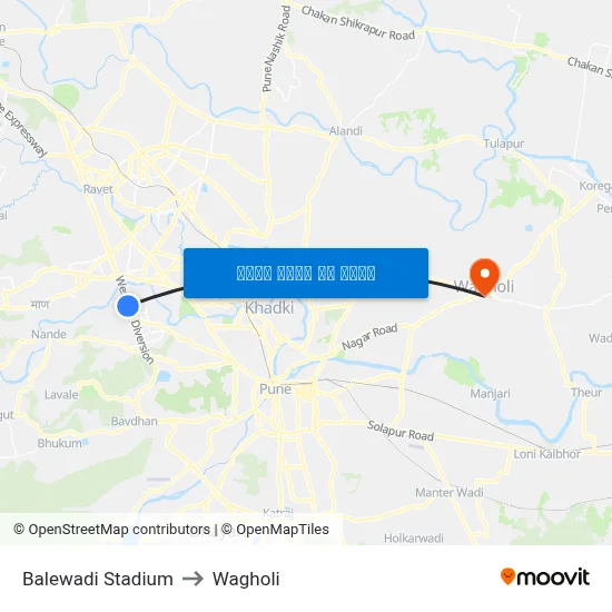 बालेवाडी स्टेडियम to वाघोली map