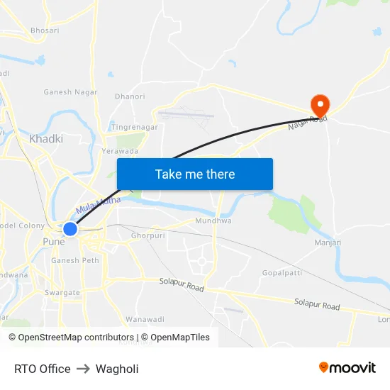 RTO Office to Wagholi map